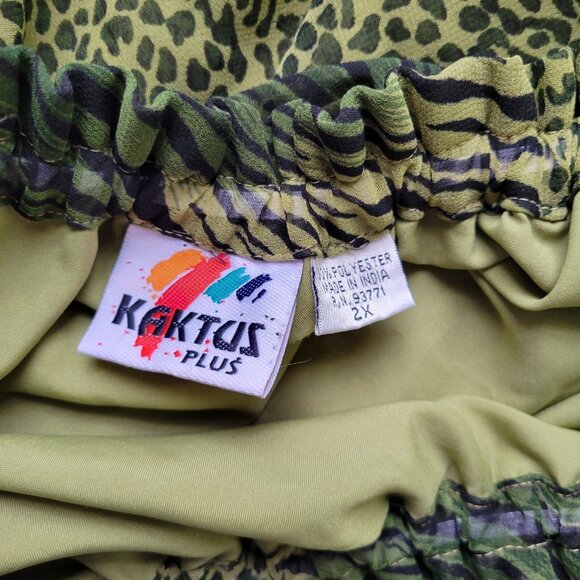 Kaktus Womens Skirt 2X Plus Pull On Green Black Animal Print Lightweight ANI44E - Picture 8 of 8